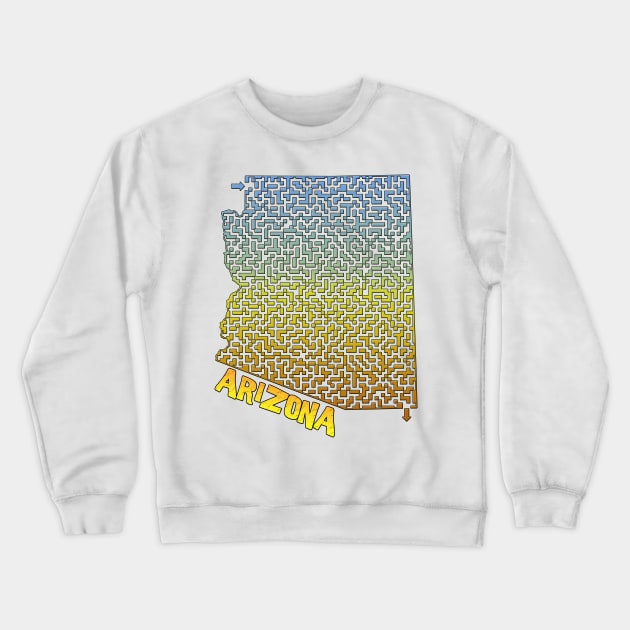 Arizona State Outline Desert Themed Maze & Labyrinth Crewneck Sweatshirt by gorff